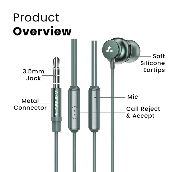 Ambrane Stringz 38 Wired Earphone | 3.5mm Jack | Green - Green
