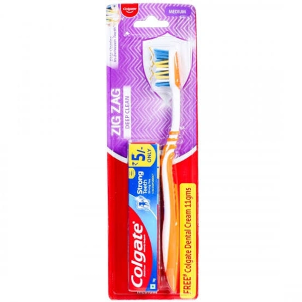 Colgate Zig Zag Deep Clean Toothbrush With Free Colgate Strong Teeth Toothpaste  - Gold