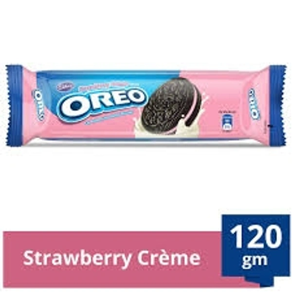 Oreo Strawberry Creme Flavoured Chocolatey Sandwich Biscuits - 35rs