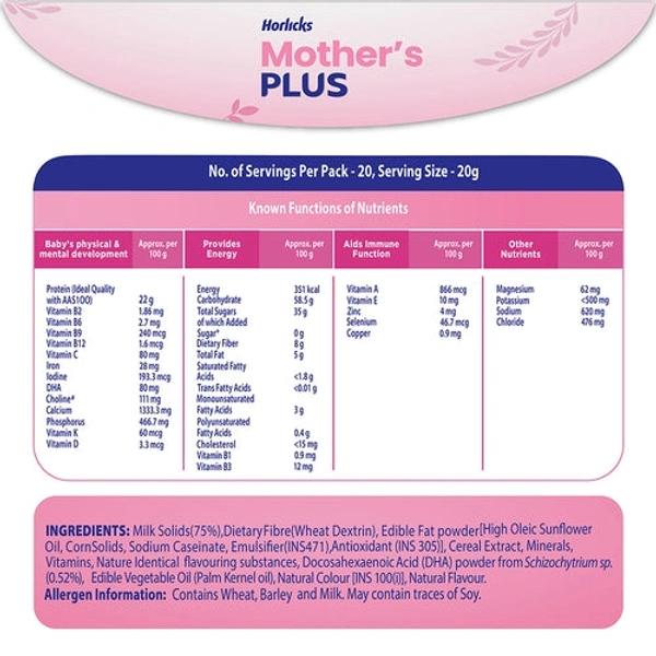 Horlicks Mother's Plus Nutrition For Pregnancy And Lactation Vanilla Flavour  - 200g(Packet)