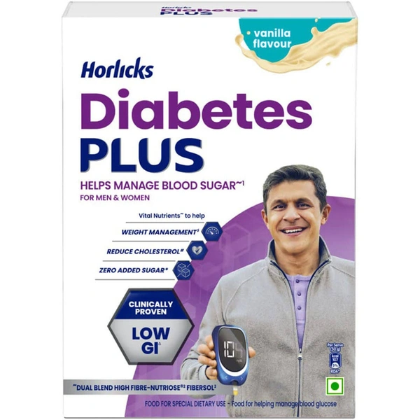 Horlicks Diabetes Plus Helps Managing Blood Sugar For Men& Women Vanilla Flavour  - 200g