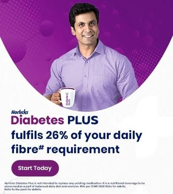 Horlicks Diabetes Plus Helps Managing Blood Sugar For Men& Women Vanilla Flavour  - 200g