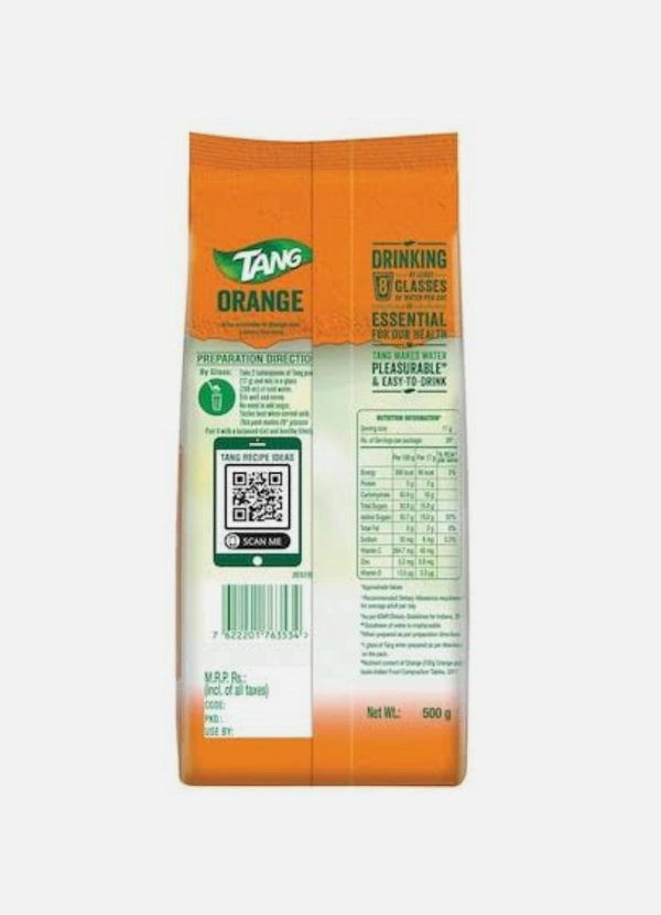 Tang Vitamin-C Enriched Instant Drink Mix Orange Flavour  - 500g(Packet)