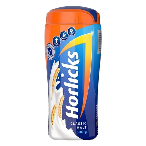 Horlicks Health & Nutrition Drink for Kids| Classic Malt Flavor | Supports Immunity & Holistic Growth | Health Mix Powder Jar - 500g