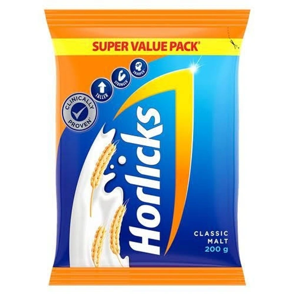 Horlicks Health & Nutrition Drink for Kids| Classic Malt Flavor | Supports Immunity & Holistic Growth | Health Mix Powder Pouch - 200g(Packet)
