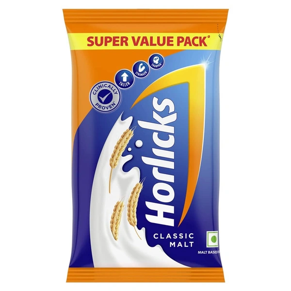 Horlicks Health & Nutrition Drink for Kids| Classic Malt Flavor | Supports Immunity & Holistic Growth | Health Mix Powder Pouch - 500g(Packet)