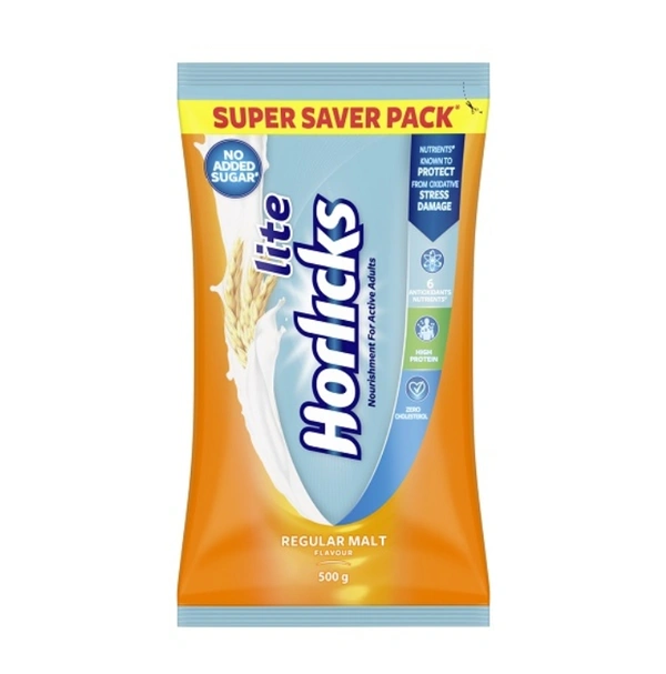 Horlicks Lite Nourishment For Active Adults Regular Malt Flavour Pouch - 400g