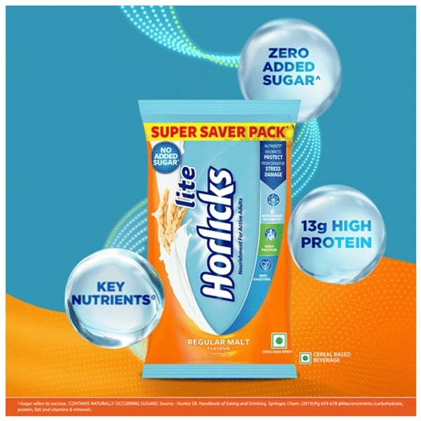 Horlicks Lite Nourishment For Active Adults Regular Malt Flavour Pouch - 400g