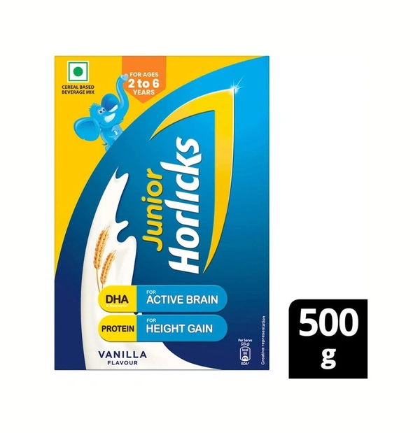Junior Horlicks Health & Nutrition Drink Vanilla, Children's health drink for overall growth | Health drink for kids 2 to 6 years Vanilla Flavour - 400g(Packet)