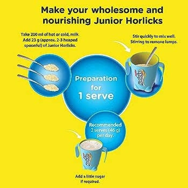 Junior Horlicks Health & Nutrition Drink Vanilla, Children's health drink for overall growth | Health drink for kids 2 to 6 years Vanilla Flavour - 500g(Jar)