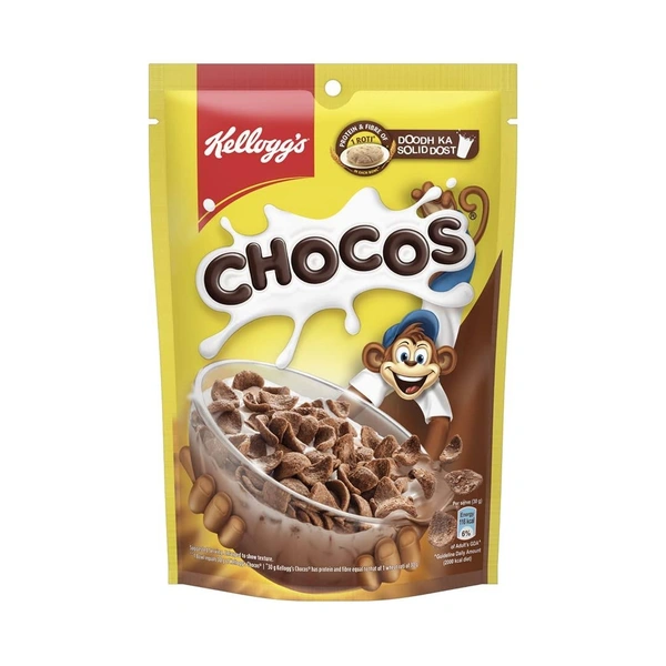 Kellogg's Chocos, with Protein & Fibre of 1 Roti* in Each Bowl**, High in Calcium & Protein, with 10 Essential Vitamins & Minerals, Breakfast Cereals  - 250g