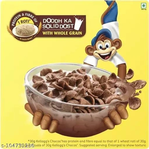 Kellogg's Chocos, with Protein & Fibre of 1 Roti* in Each Bowl**, High in Calcium & Protein, with 10 Essential Vitamins & Minerals, Breakfast Cereals  - 250g