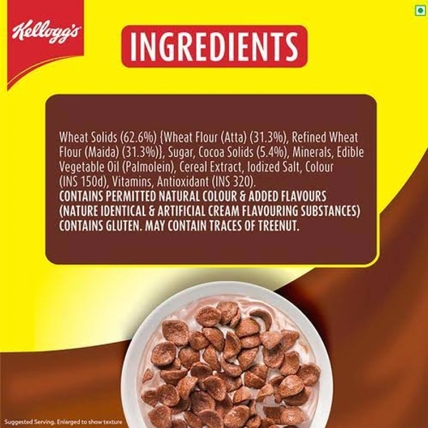 Kellogg's Chocos, with Protein & Fibre of 1 Roti* in Each Bowl**, High in Calcium & Protein, with 10 Essential Vitamins & Minerals, Breakfast Cereals  - 250g