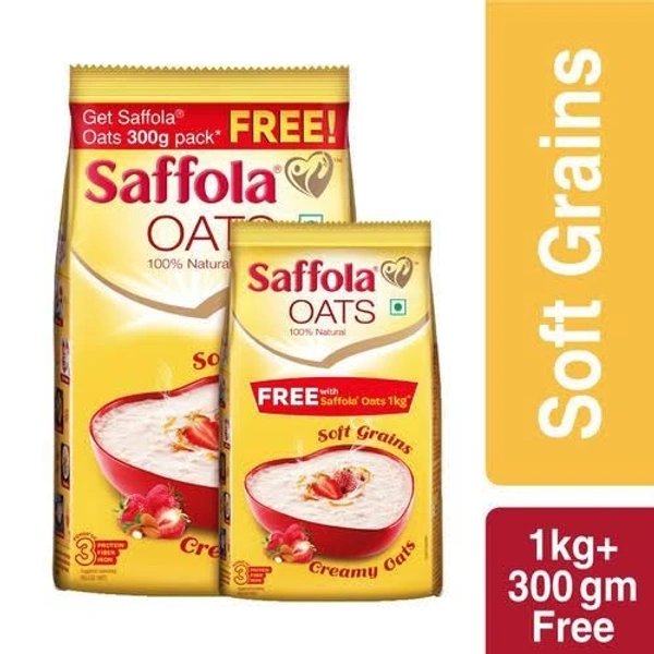Saffola Oats | Rolled Oats | Delicious Creamy Oats | 100% Natural | High Protein & Fibre | Healthy Cereal for weight loss |  - 1kg With 300g Free