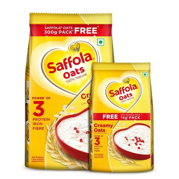 Saffola Oats | Rolled Oats | Delicious Creamy Oats | 100% Natural | High Protein & Fibre | Healthy Cereal for weight loss |  - 1kg With 300g Free