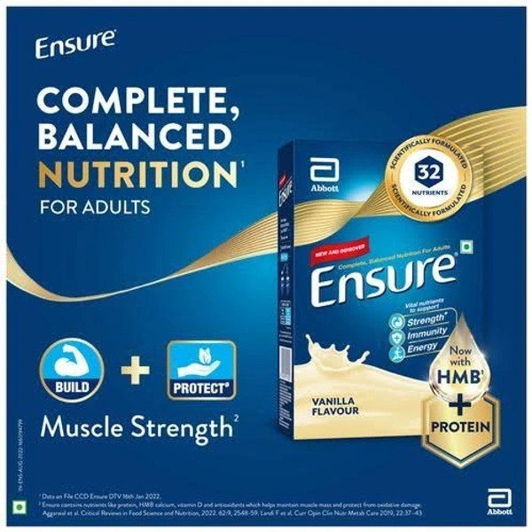 Ensure Complete, Balanced Nutrition Drink For Adults| Now With A Special Ingredient HMB And 32 Essential Nutrients To Help Build & Protect Muscle Strength Vanilla Flavour Box - 400g