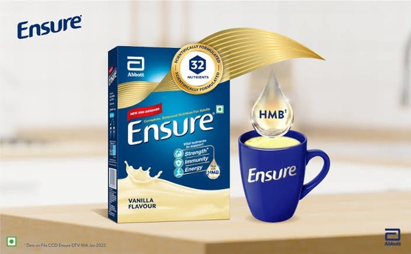 Ensure Complete, Balanced Nutrition Drink For Adults| Now With A Special Ingredient HMB And 32 Essential Nutrients To Help Build & Protect Muscle Strength Vanilla Flavour Box - 400g