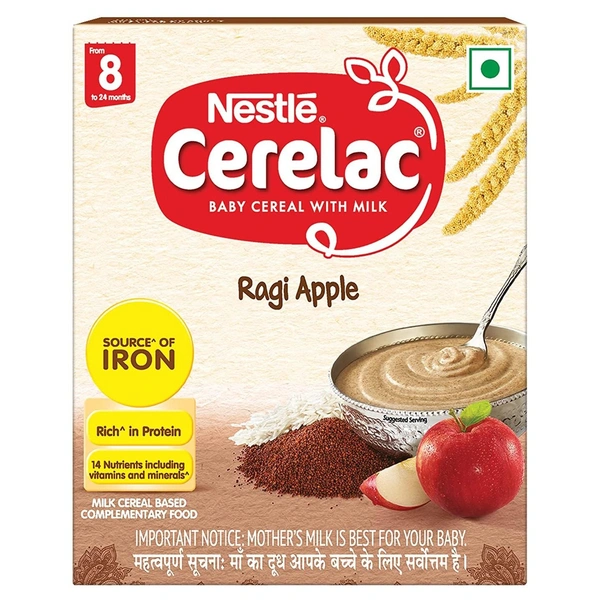 Nestle Cerelac Baby Cereal with Milk , Ragi Apple , From 8 to 24 Months ,Stage 2, Source of Iron & Protein  - 300g