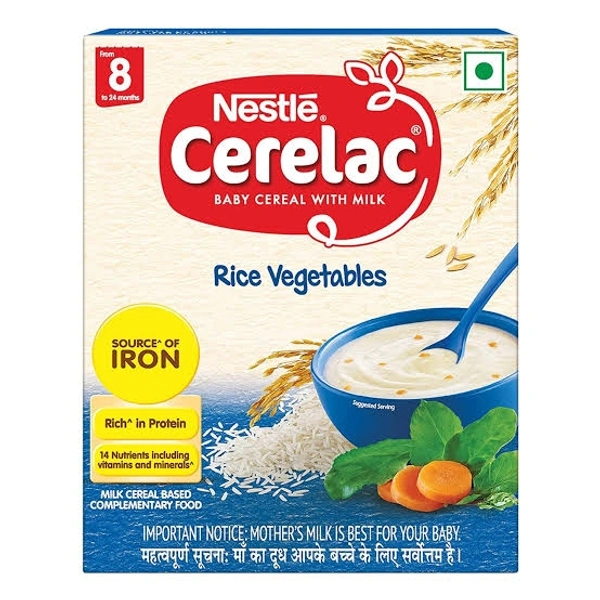 Nestle Cerelac Baby Cereal with Milk , Rice Vegetables , From 8 to 24 Months ,Stage 2, Source of Iron & Protein - 300g