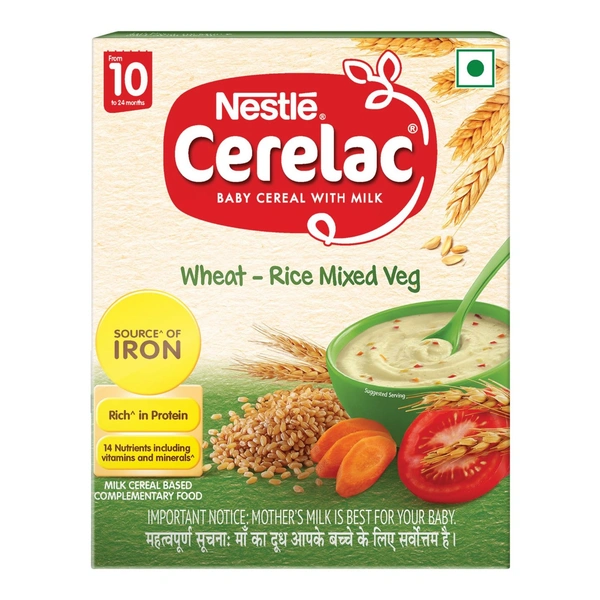 Nestle Cerelac Baby Cereal with Milk , Wheat - Rice Mixed Veg , From 10 to 24 Months , Stage 3, Source of Iron & Protein - 300g