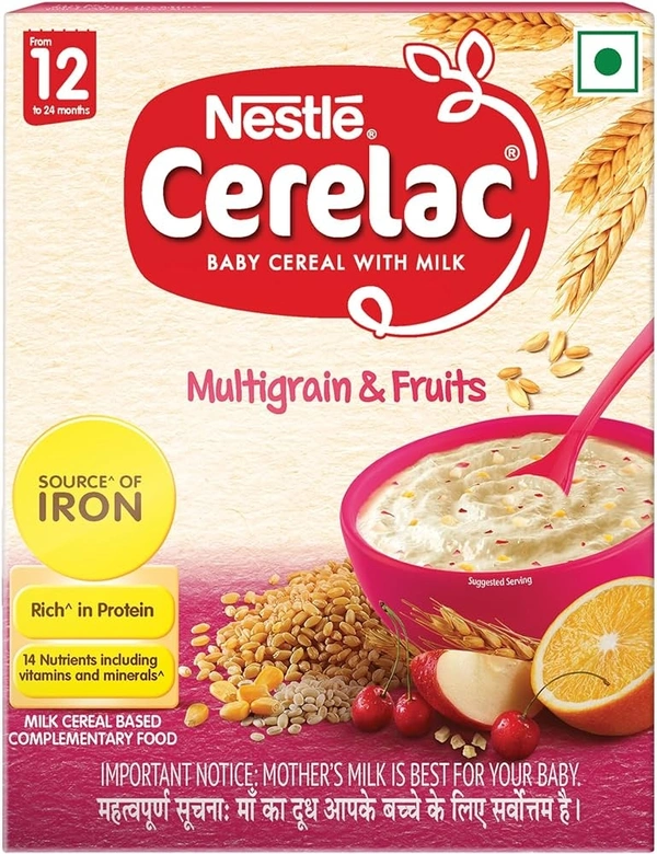 Nestle Cerelac Baby Cereal with Milk , Multigrain & Fruits , From 12 to 24 Months ,Stage 4, Source of Iron & Protein - 300g