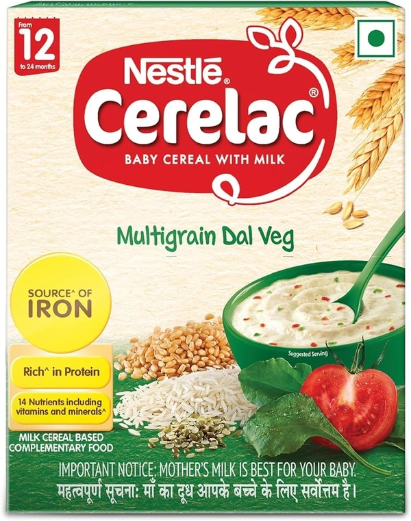 Nestle Cerelac Baby Cereal with Milk , Multigrain Dal Veg , From 12 to 24 Months , Stage 4, Source of Iron & Protein - 300g