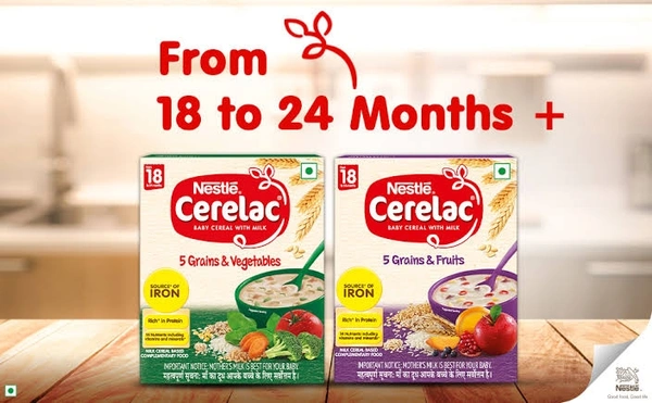 Nestle Cerelac Baby Cereal with Milk , 5 Grains & Fruits ,Stage 5, From 18 to 24 Months , Source of Iron & Protein - 300g