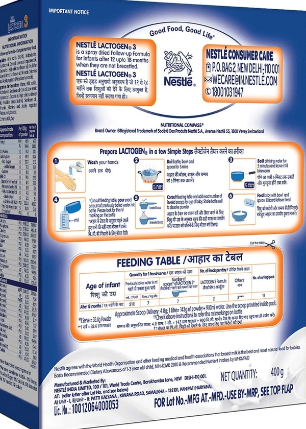 Nestle Lactogen Follow-Up Formula Powder, Stage 3 - 400g