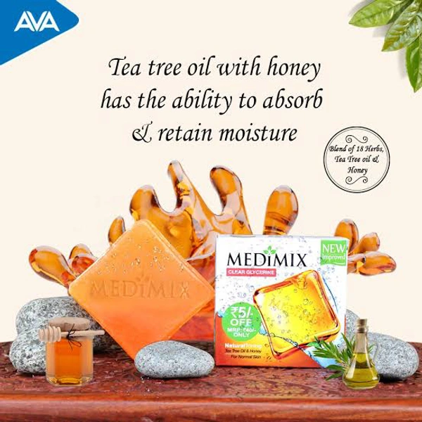 Medimix Clear Glycerine | Natural Toning | Tea Tree Oil & Honey Soap - 100g