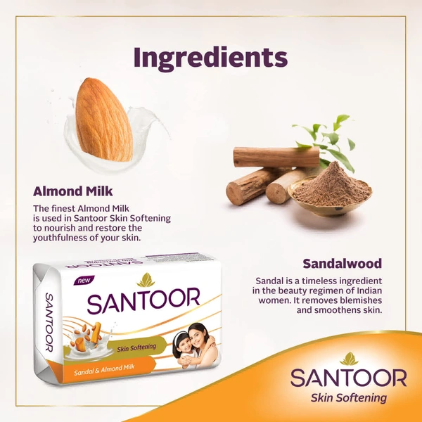 Santoor Almond Soft With Sandal & Almond Milk Soap - 100g