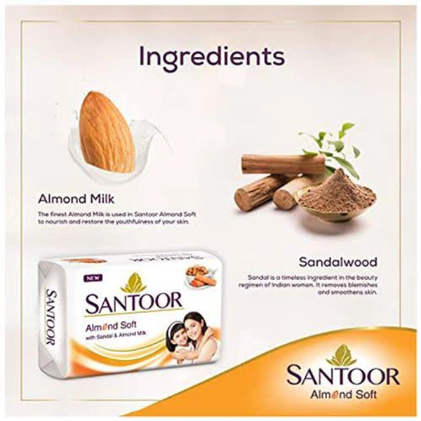 Santoor Almond Soft With Sandal & Almond Milk Soap - 100g