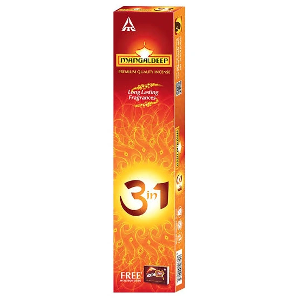 Mangaldeep 3in1 Agarbatti - Premium, Charcoal Free Incense Sticks - 55rs