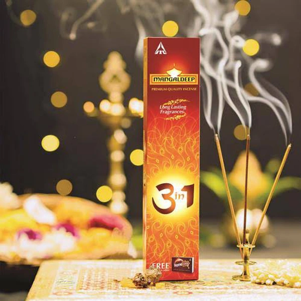 Mangaldeep 3in1 Agarbatti - Premium, Charcoal Free Incense Sticks - 55rs