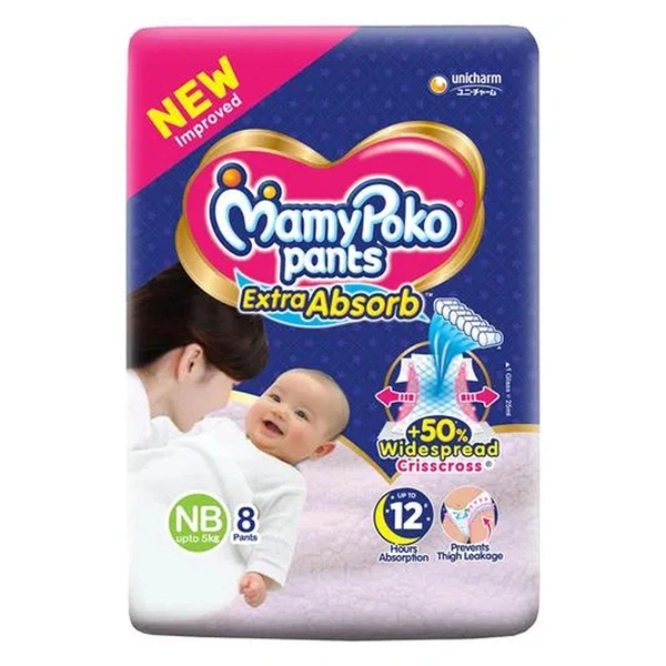 MamyPoko Pants Extra Absorb Baby Diapers | New Born/X-Small (NB/XS) | Upto 5kg - 17 Count