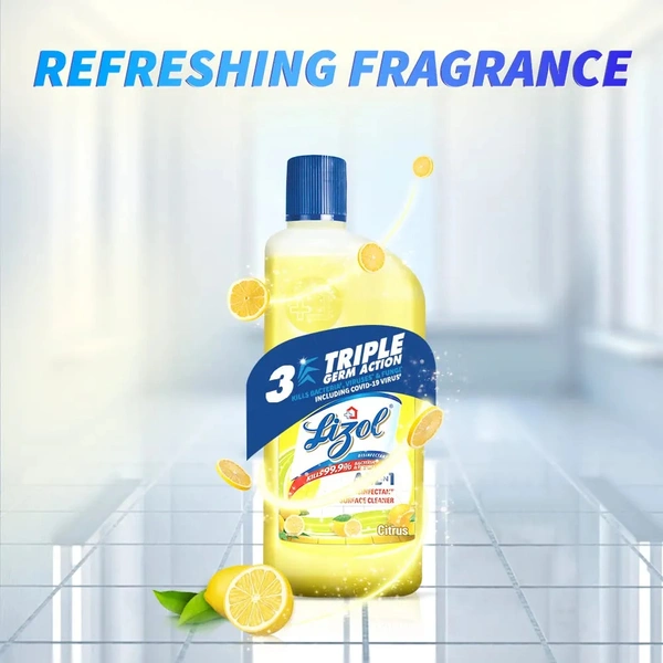 Lizol Disinfectant Surface & Floor Cleaner Liquid | Kills 99.9% Germs | Citrus - 200ml