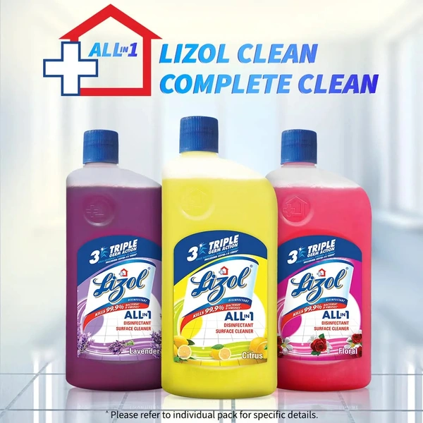 Lizol Disinfectant Surface & Floor Cleaner Liquid | Kills 99.9% Germs | Citrus - 200ml