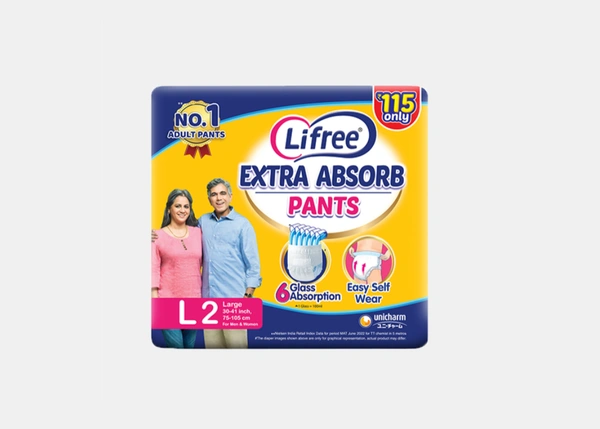 Lifree Extra Absorb| Adult Diaper Pants |Large Size L2| 30-41inch,75-105cm | For Men & Women - 2 Pants