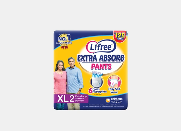 Lifree Extra Absorb| Adult Diaper Pants | Extra Large Size L2|35-49inch,90-125cm | For Men & Women - 2 Pants