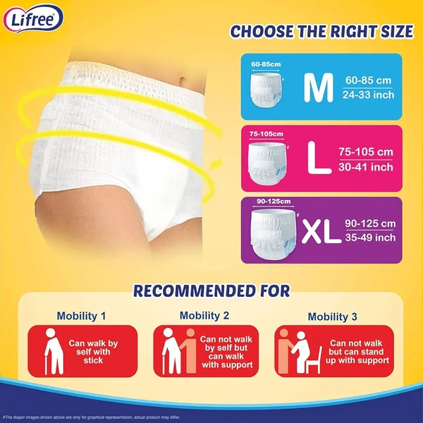 Lifree Extra Absorb| Adult Diaper Pants | Extra Large Size L2|35-49inch,90-125cm | For Men & Women - 2 Pants