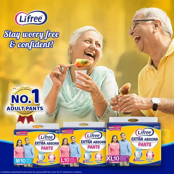Lifree Extra Absorb| Adult Diaper Pants | Extra Large Size L2|35-49inch,90-125cm | For Men & Women - 2 Pants