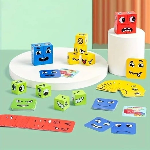 Emoji Cube face Game for Kids | Expressions Matching Block Puzzle Toy Toddler Toy | Cute Face Changing Cube with 8 Cube Parent-Child Board Games | Preschool Educational Learning Toy