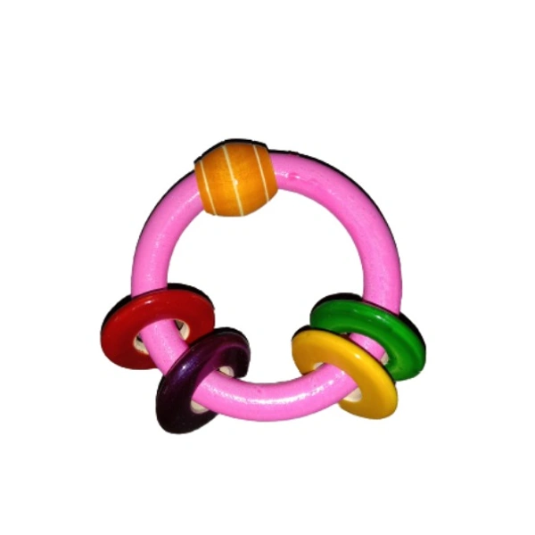 Wooden Handmade Circle Tether Rattle For New Born Baby Wooden Toys - Free Size