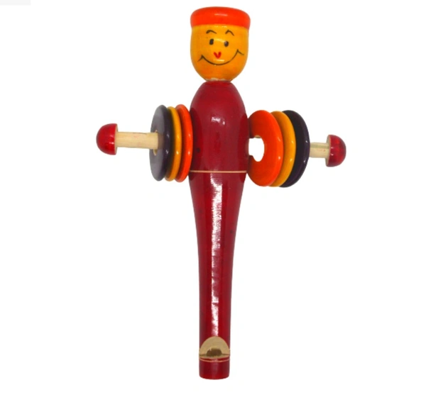 Wooden Handmade Man Face Rattle For Kids and Infants Wooden Musical Rattle Toy - Free Size