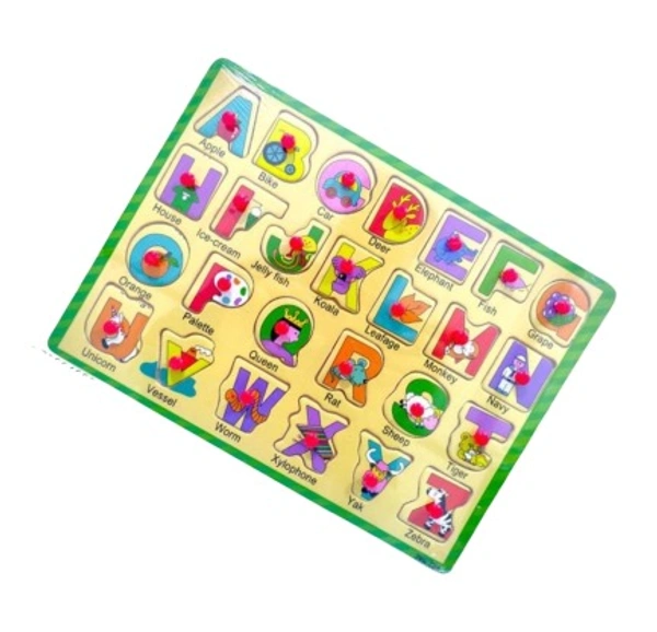 Wooden English ABCD Capital 26 Alphabet Letters Puzzle Board Learning Colorful Preschool Educational Letter Board for Kids, A to Z Letter Learning Puzzle Board  - Free Size