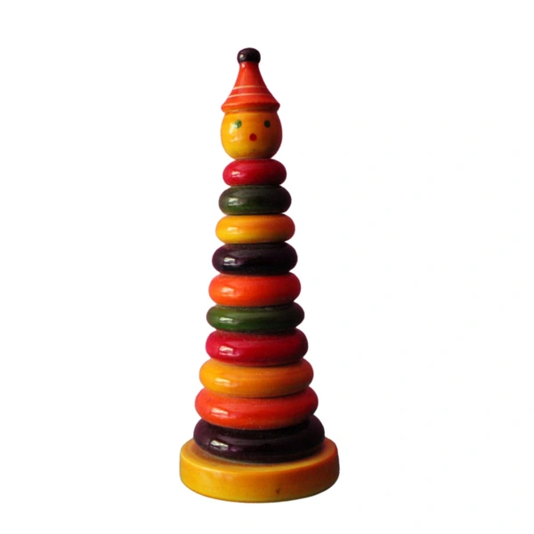 Wooden Ring Set Big Jolly Joker for Children 10 Rings Handcrafted Wooden Food Color Ring Set Big Toy (Joker) - Free Size, Multicolour