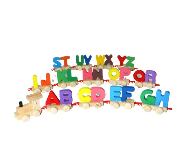 Wooden Train Alphabet Letters A-Z Train English Vocabulary Building Early Learning Educational Toys Kids for Boys Girls Train Set,Multicolor - Free Size