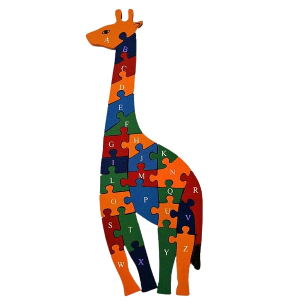  Wooden Giraffe Shaped Puzzle 3D- 26 Letter Alphabet Learning Block Puzzle for Nursery Kids with (A-Z) and (1-26) Boys and Girls(Giraffe) - FreeSize