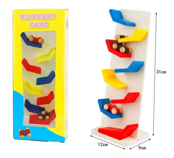 Wooden Race Track Car Ramp Toys for 1 2 Year Old Baby Motor Skills Race Tracks Car Ramp Vehicle Playsets Slippery Cars Toy for Kid (Slippery Cars)