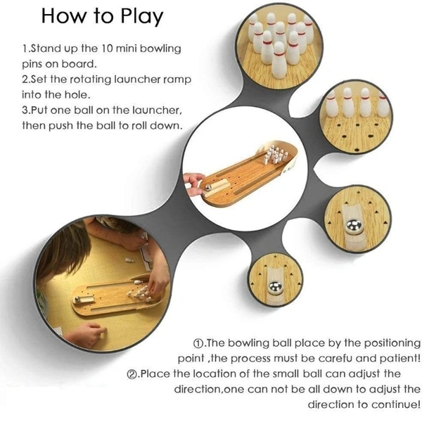 Mini Bowling Set, Wooden Tabletop Bowling Game Desk Toys Desktop Bowling Home Bowling Alleys Safe for Kids - Best Indoor Game Ages 3+ - Free Size, Matrix, 25x10x10