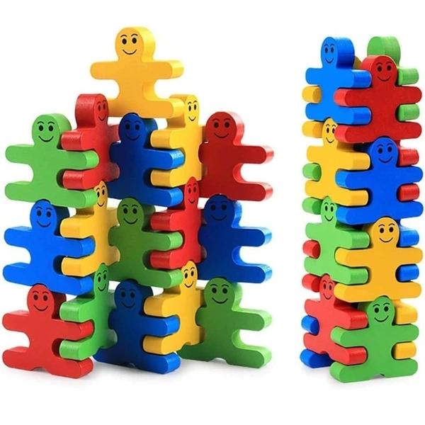 Wooden Balancing and Stacking Human Shape Puzzle Blocks Toy for Kids - 16 Pcs - Free Size, 10x10x10